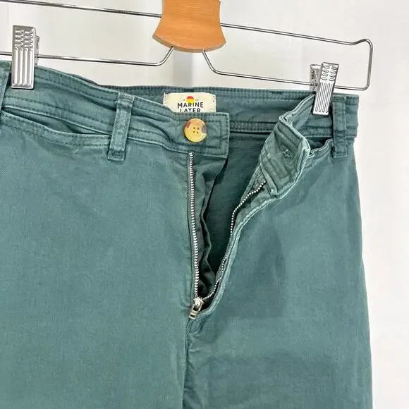 MARINE LAYER Bridget High Waist Pants 15741 Raw Hem Wide Leg Green Size 6 - Picture 5 of 9